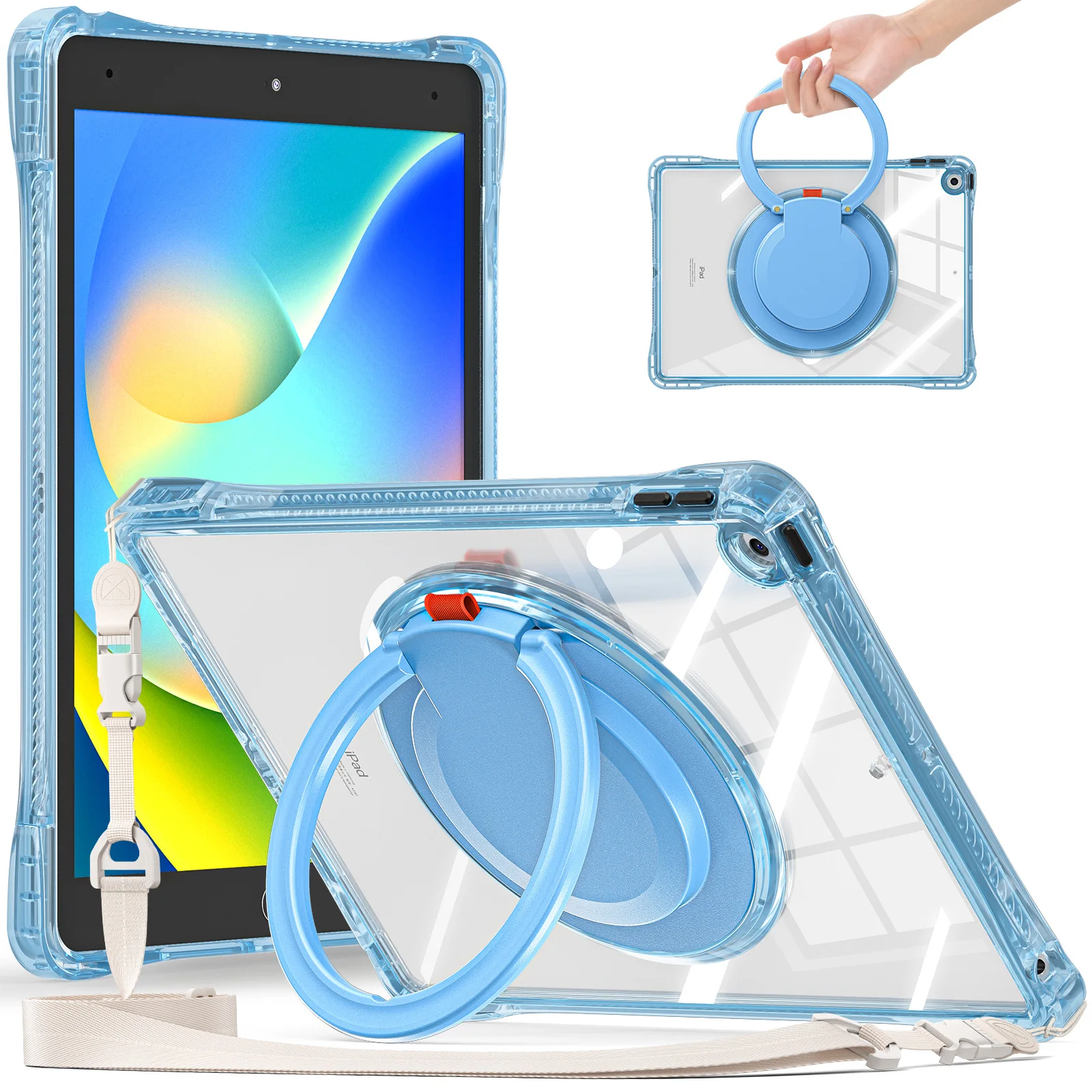 

For Apple iPad 10.2 Case HD Acrylic Material All-Inclusive Dropproof Soft Shell, 360 Degree Swivel Stand