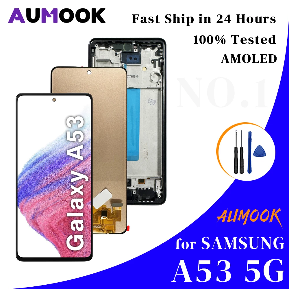 

6,5 "Super AMOLED для Samsung A53 5G Дисплей с сенсорным экраном и дигитайзером для Samsung A536B A536U A5360 A536E с рамкой ЖК-экрана