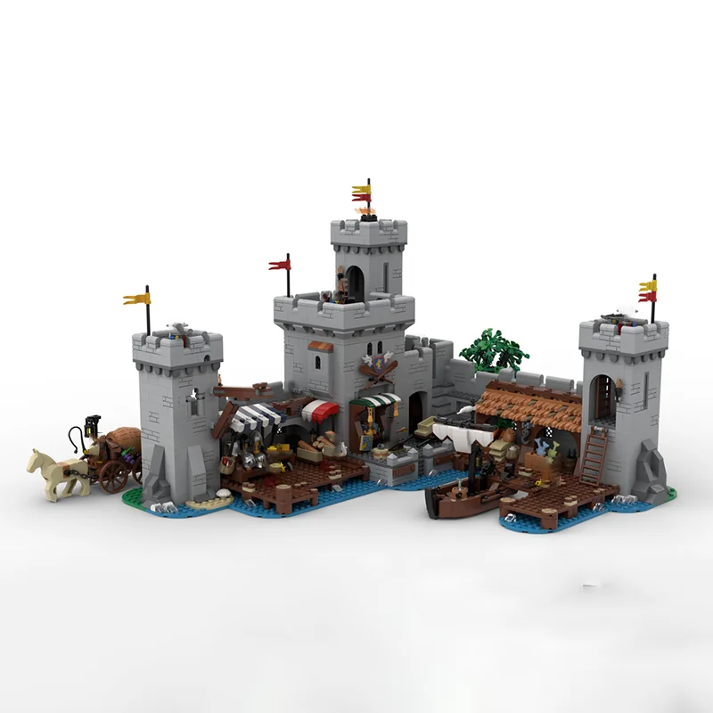 

MOC medieval architecture seaside market lion knight port model DIY assembly building block toys children's birthday gift