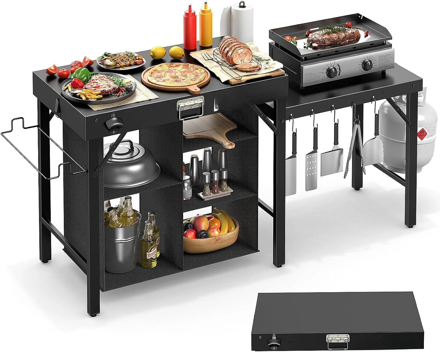 Outdoor Camping Griddle - Faltbarer Outdoor-Grill-Arbeitstisch, tragbare zusammenklappbare Arbeitsstation, kompatibel