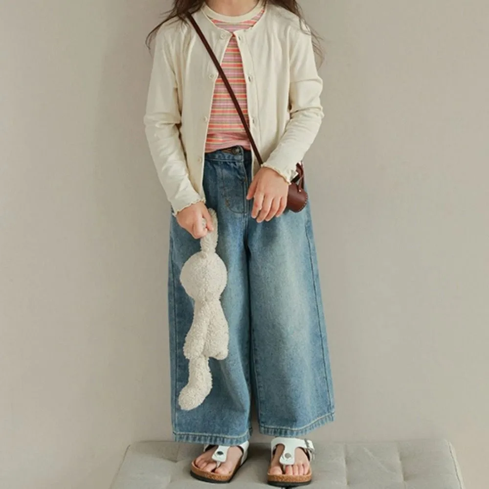 Harajuku Rechte Jeans Hoge Taille Wijde Pijpen Kinderen Y2K Jeans Cowboy Broek Losse Kleine Meisjes Denim Broek Streetwear