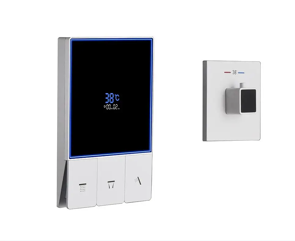 Newest White Solid Brass Concealed Thermostatic 3 Way Shower Diverter Mixing Valve With Smart Digital Temperature LED Display