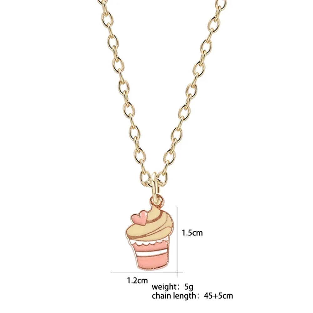 DIY Cartoon Ice Cream Necklace For Women Cute Heart Cone Pendant Necklace Girls Kids Jewelry Accessories Xmas Party Gifts