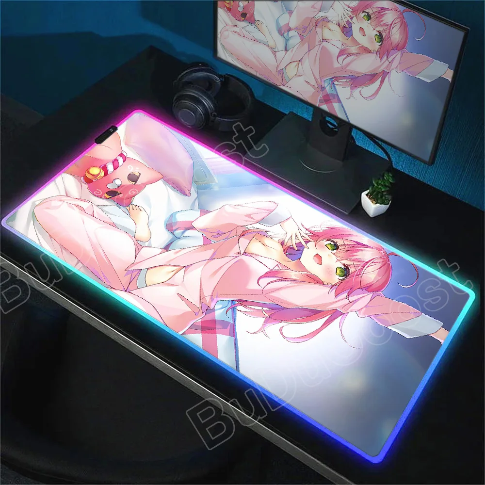 

RGB Desk Mat Kawaii Anime Girl Sakura Miko Mousepad Hololive Mouse Mat Game Office Laptop Carpet Soft Desktop PC Large Mouse Pad