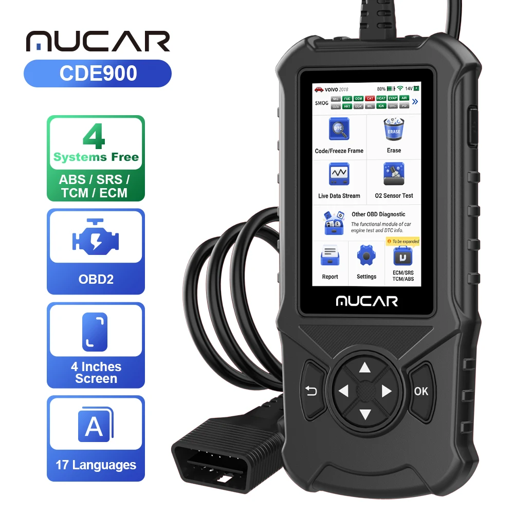 MUCAR CDE900 OBD2 Scanner Auto Diagnose Gereedschap met ABS SRS TCM Motor 4 Systeem 28 Reset Scan Tool Codelezer WIFI 16G