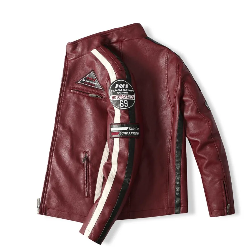 

Mens Motorcycle Jacket 2021 Autumn Winter Men New PU Leather Jackets Casual Embroidery Biker Bomber Coat Zipper Fleece Overcoat