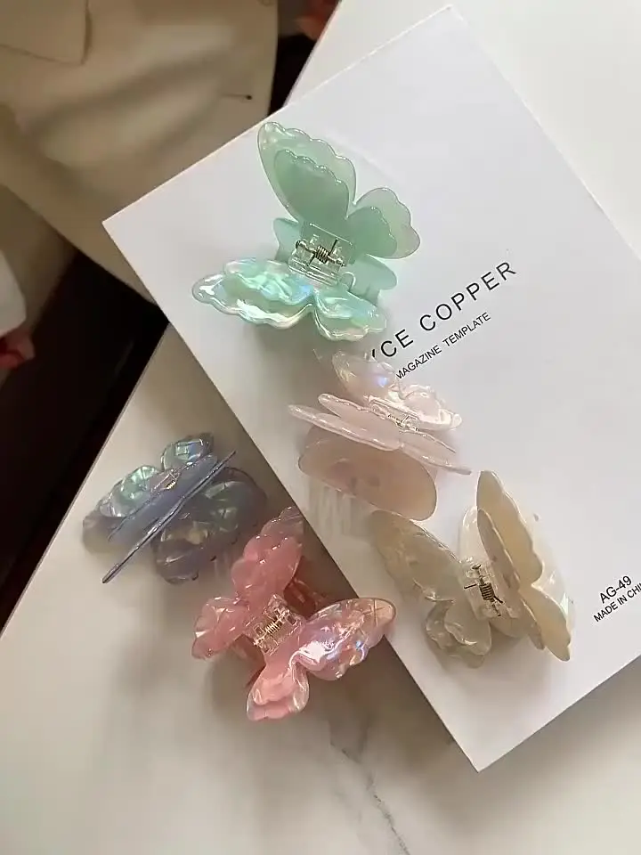 Garra de cabelo borboleta fada francês retro acetato caranguejo grampo de cabelo verão doce princesa tubarão clipe enrolado hairpin acessórios para o cabelo
