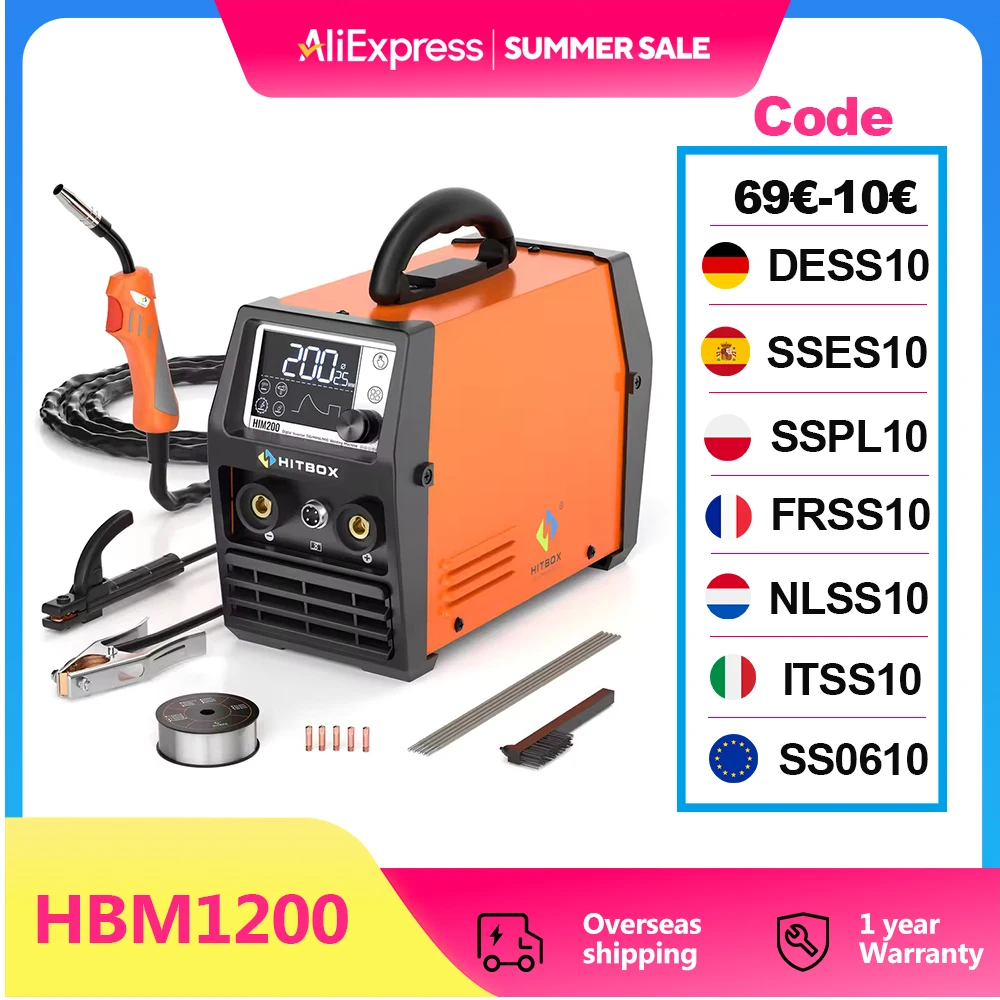 

HITBOX Semi-automatic Welding machine 3 In 1 TIG MIG Welding Machine Portable Digital Non-Gas Inverter Welder HBM1200