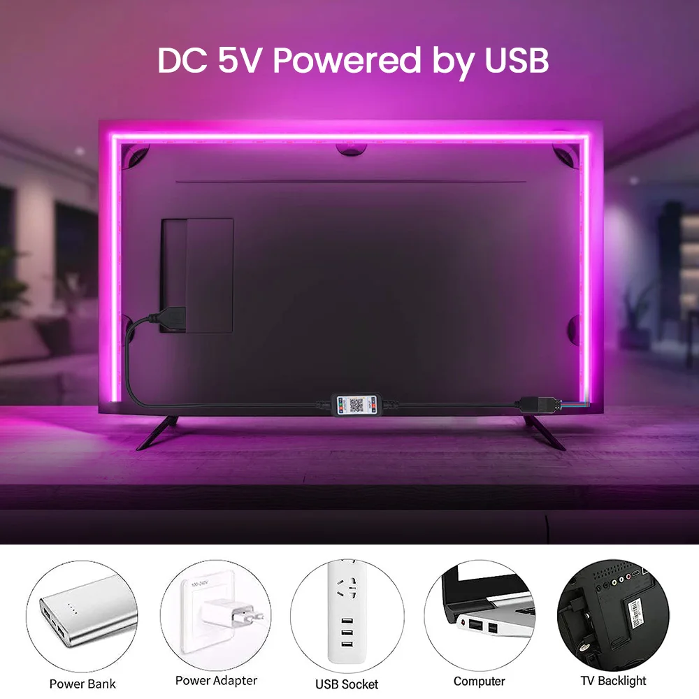 5V USB zdalny Bluetooth światła RGB kontrola aplikacji 576LED/m elastyczna taśma światło liniowe o wysokiej gęstości podświetlenie TV