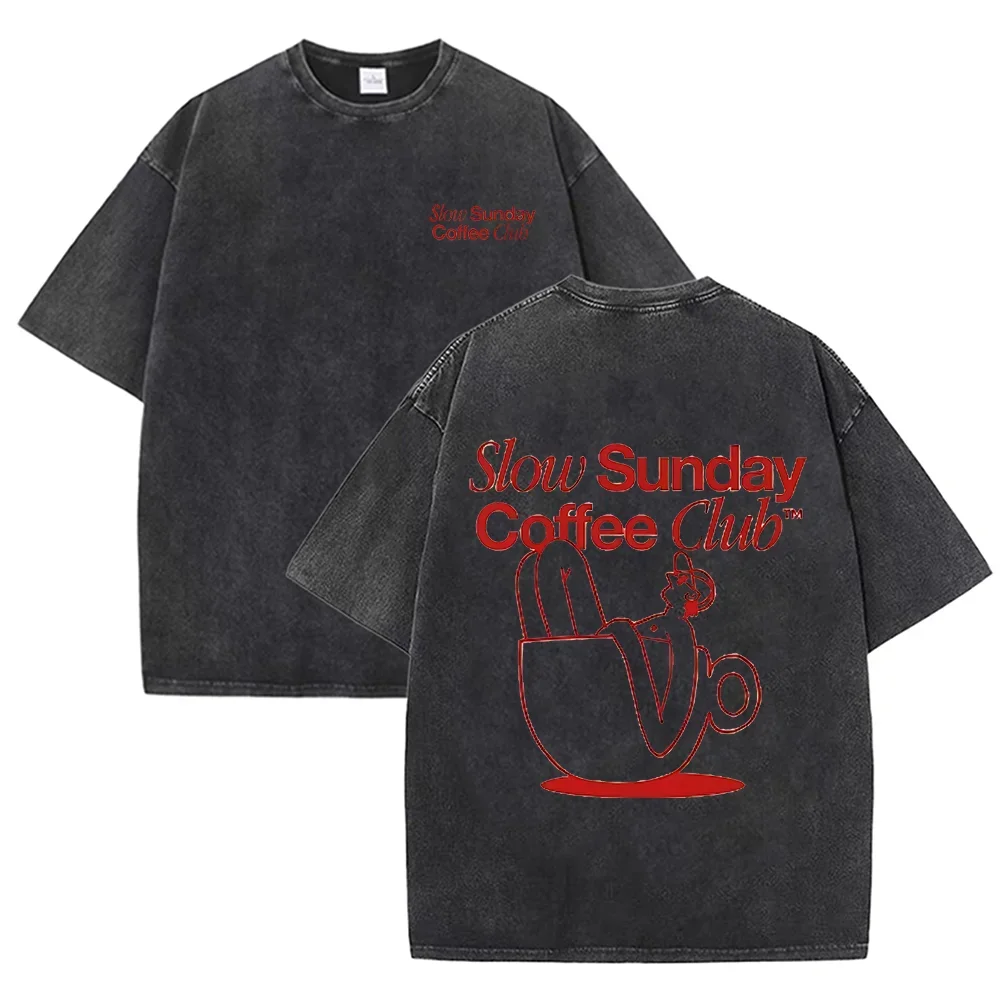 2026 Mens Tops Slow Sunday Coffee Club Funny Meme T Shirts Men women Retro Fashion T-shirt Unisex Harajuku Aesthetic Clothing T