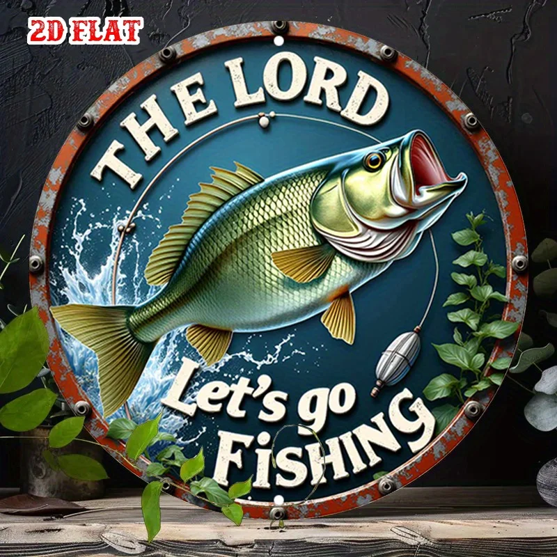 2D Flat 1pc Outdoor Lifestyle Aluminum Metal Tin Sign, Rustic Charm Round Aluminum Sign,Fish Design7.87X7.87 Round Aluminum Sign