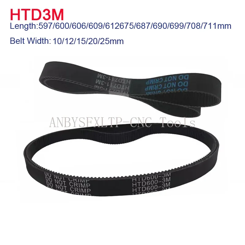 

HTD 3M Rubbe Closed Loop Timing Belt 597/600/606/609/612/675/687/690/699/708/711mm HTD3M Synchronous Belt Width 10/12/15/20/25mm