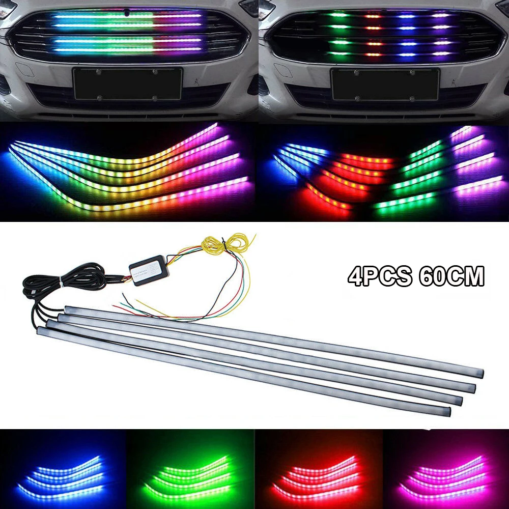 Car LED Strip Grille DRL COB Daytime Running Light Strip Waterproof Turn Signal Auto Driving Working Light Knight Rider