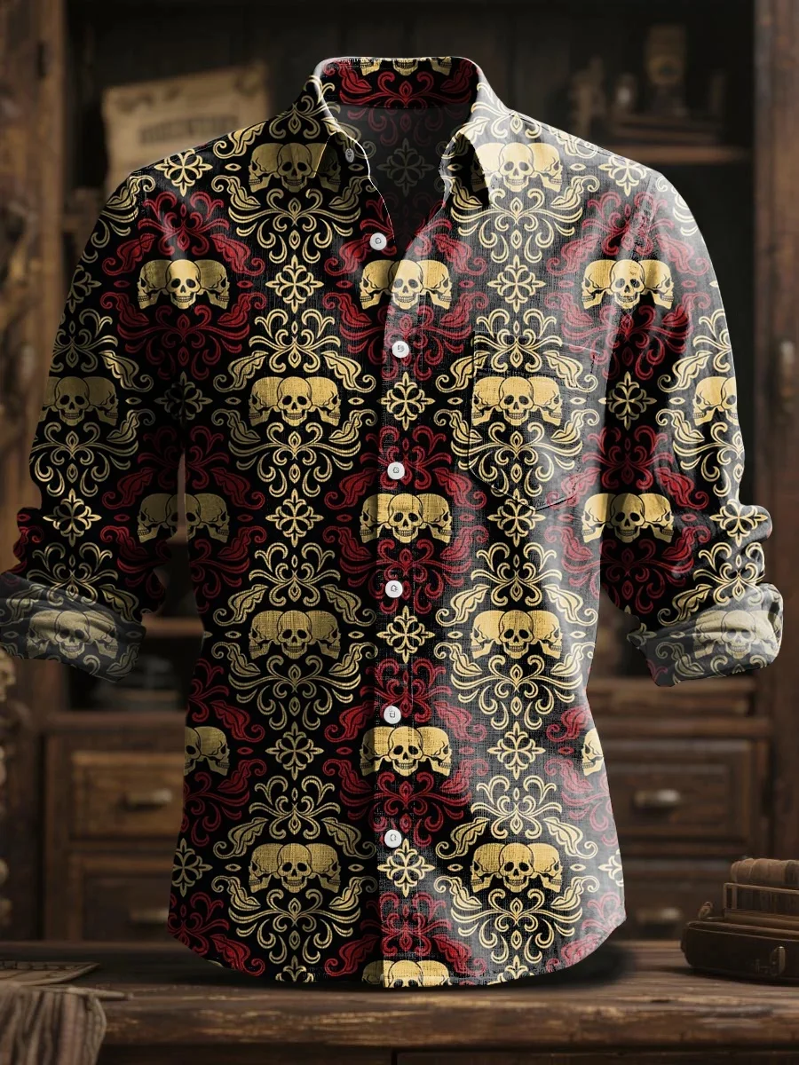 

Retro 3D art print pattern shirt, comfortable and breathable collar design, casual long-sleeved shirt top, fast shipping