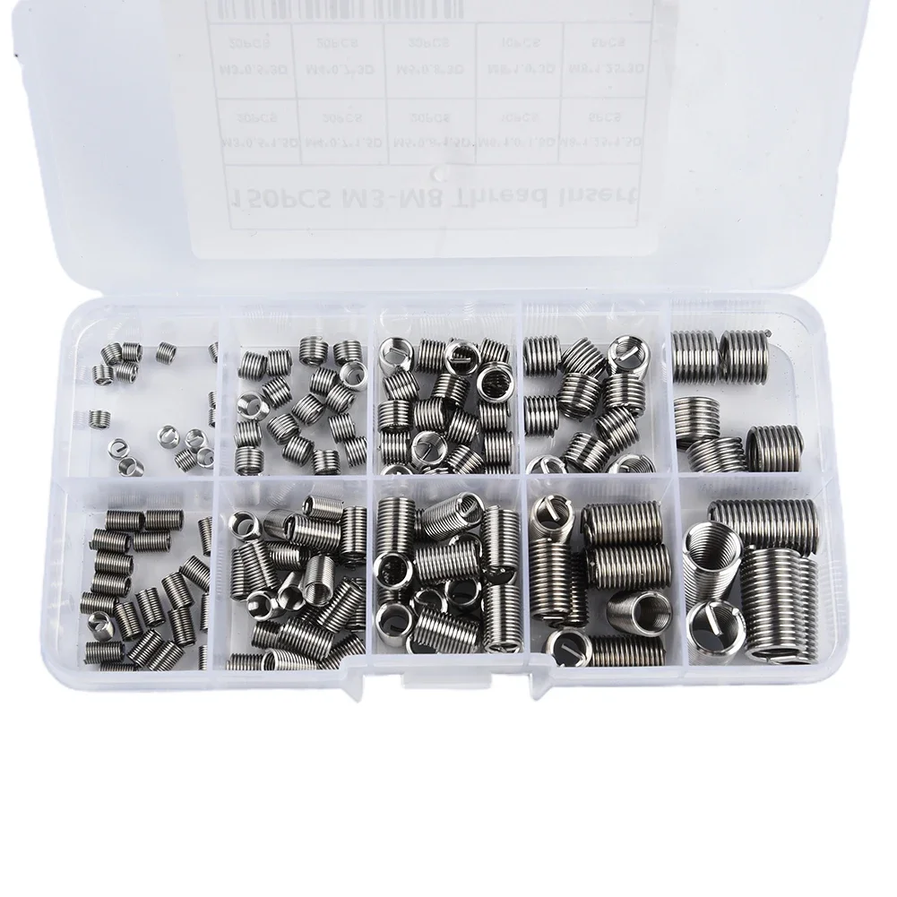 

150pcs Thread Rts 304 Stainless Steel Helicoil M5 M6 M8 Thread Repair Kit*0.5*1.5D (20PCS), M5*0.8*1.5 D (20PCS) Tools