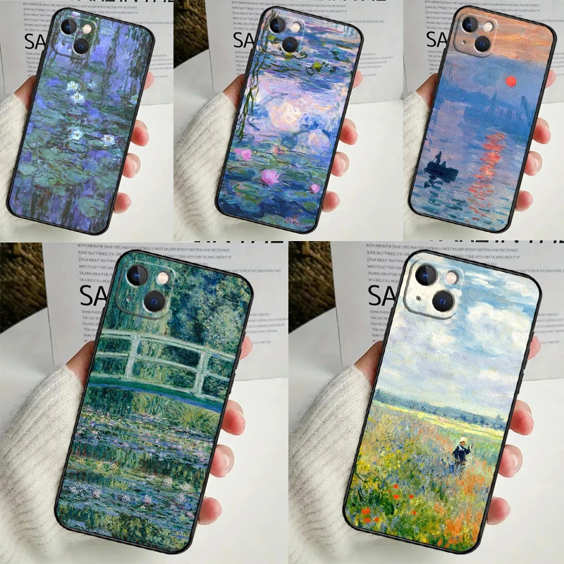 Claude Monet Art Painting Case For iPhone 14 16 15 Pro Max 11 12 13 Mini 7 8 Plus X XR XS MAX Soft Shockproof Cover