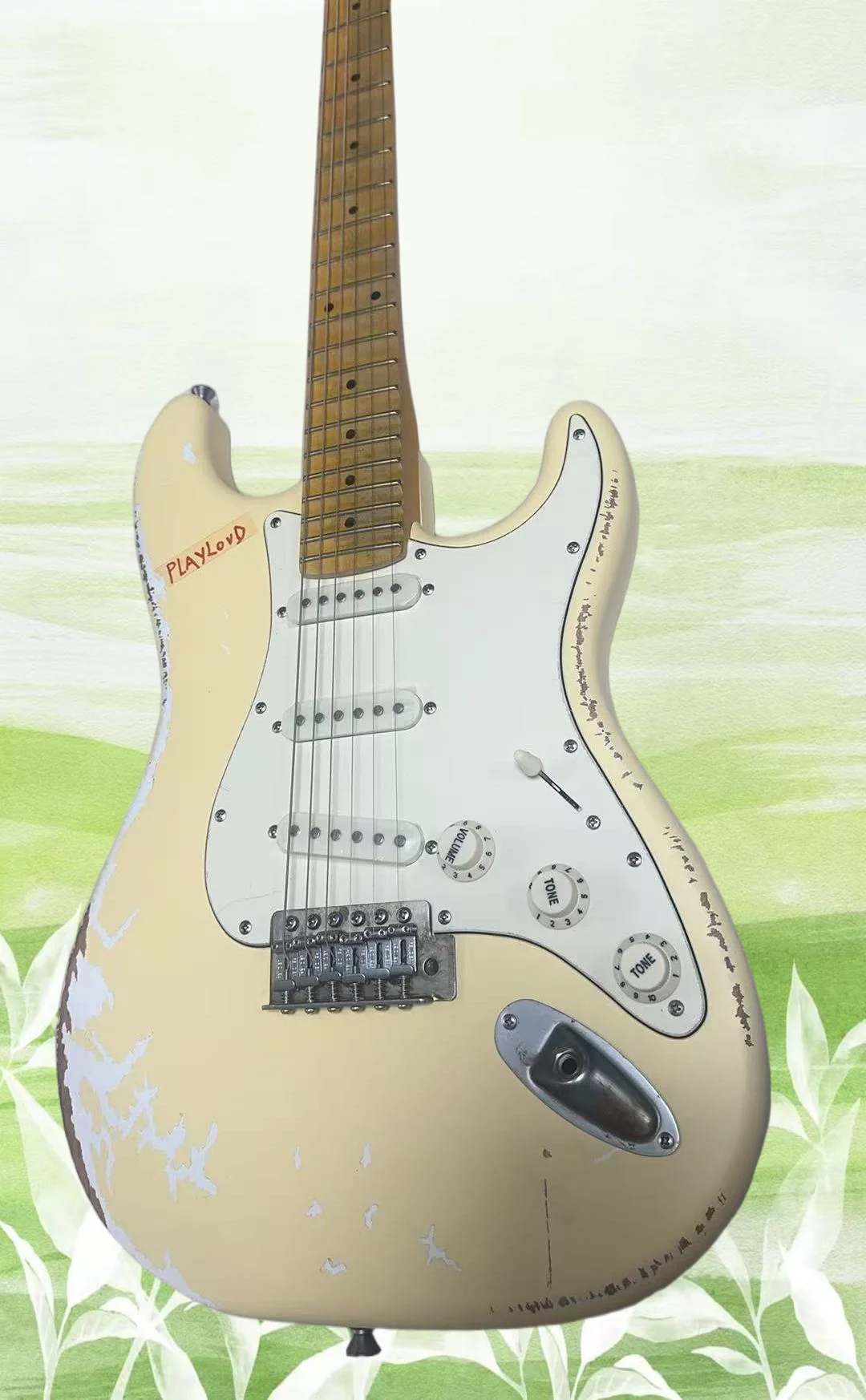 

Make Old Milk Yellow Guitar Maple Neck Scalloped Fingerboard Big Headstock Halloween Performance