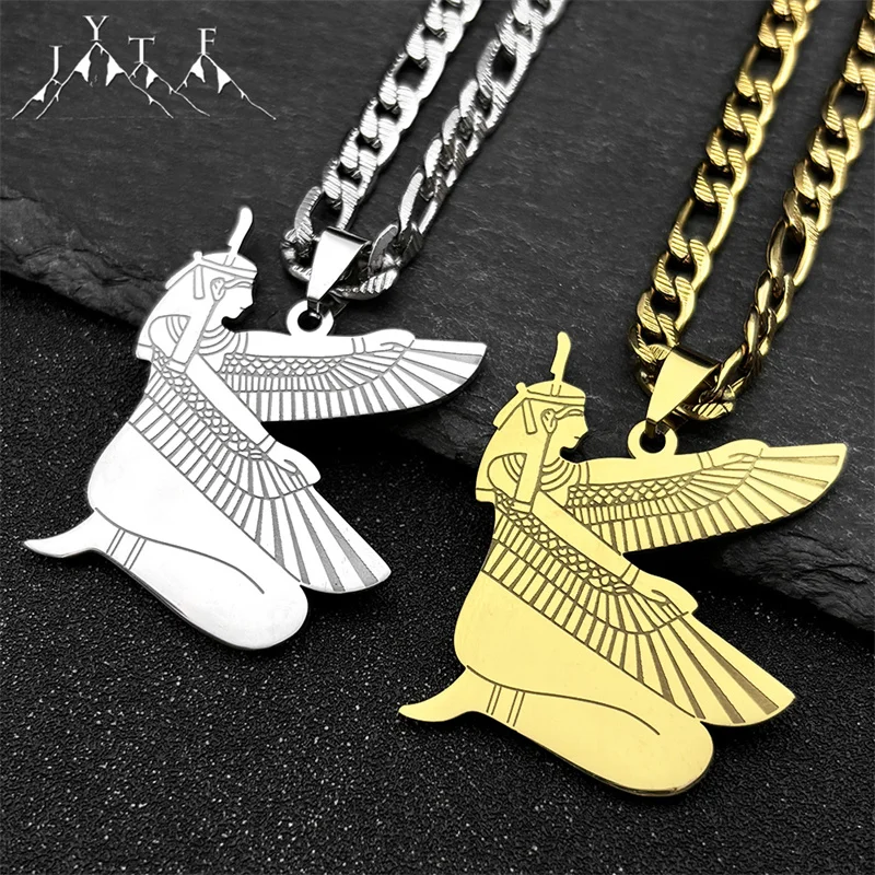 Egyptian Isis Goddess of Life Necklace for Women Men Stainless Steel Gold Color Egypt Mystery Amulet Hip Hop Chain Jewelry