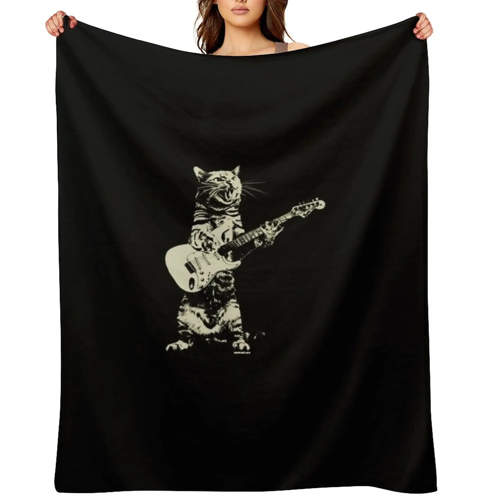 

Cat playing guitar Essential Throw Blanket Multi-Purpose Bed covers christmas gifts Thermal Blankets