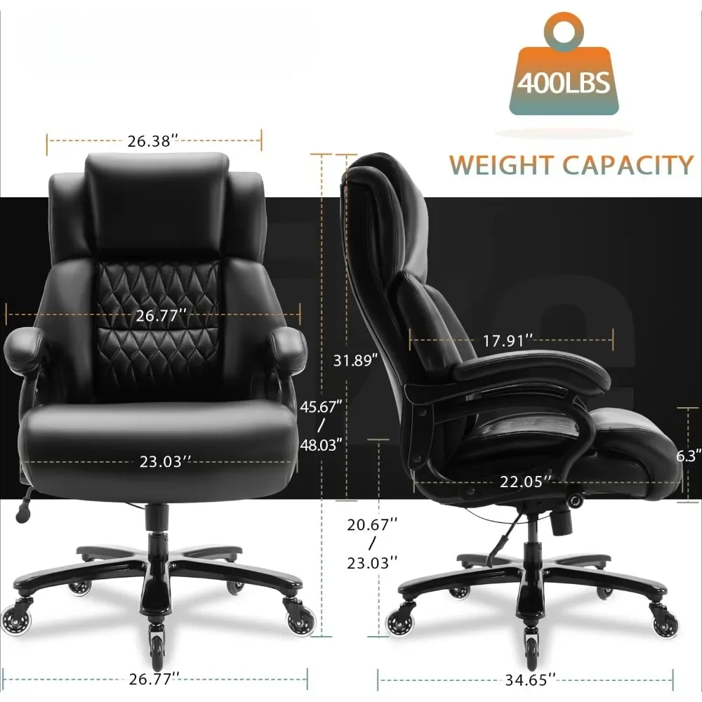 Big and Tall 400lbs Office Chair - Adjustable Lumbar Support Quiet Rubber Wheels Heavy Duty Metal Base,High Back Large Executive