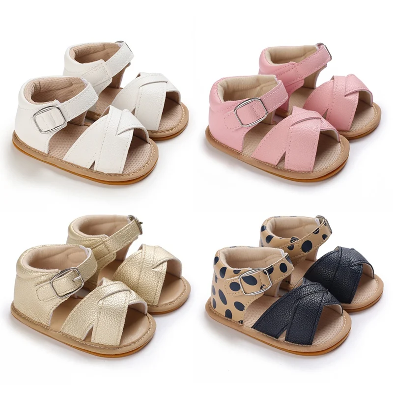 Unisex Baby Sandals for Summer: Solid Color Cross Design, 4 Colors Available, for 0-15 Months