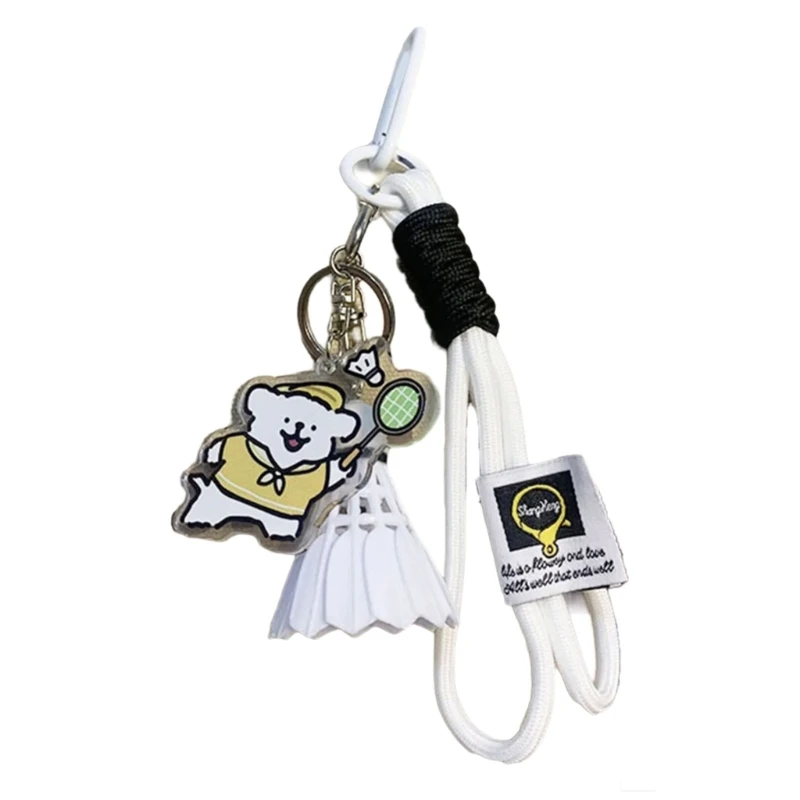 Cartoon Dog Badminton Key Chain Badminton Pendant Small Keychain Acrylic Key Rings Gift for Badminton Lover Couples