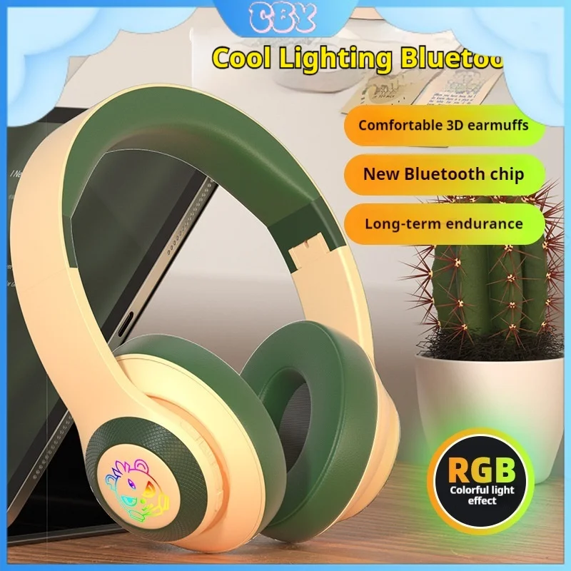 2024 New Bluetooth Headset Rgb Luminous Bilateral Stereo Long Battery Life Support Call Function Music Movement Foldable