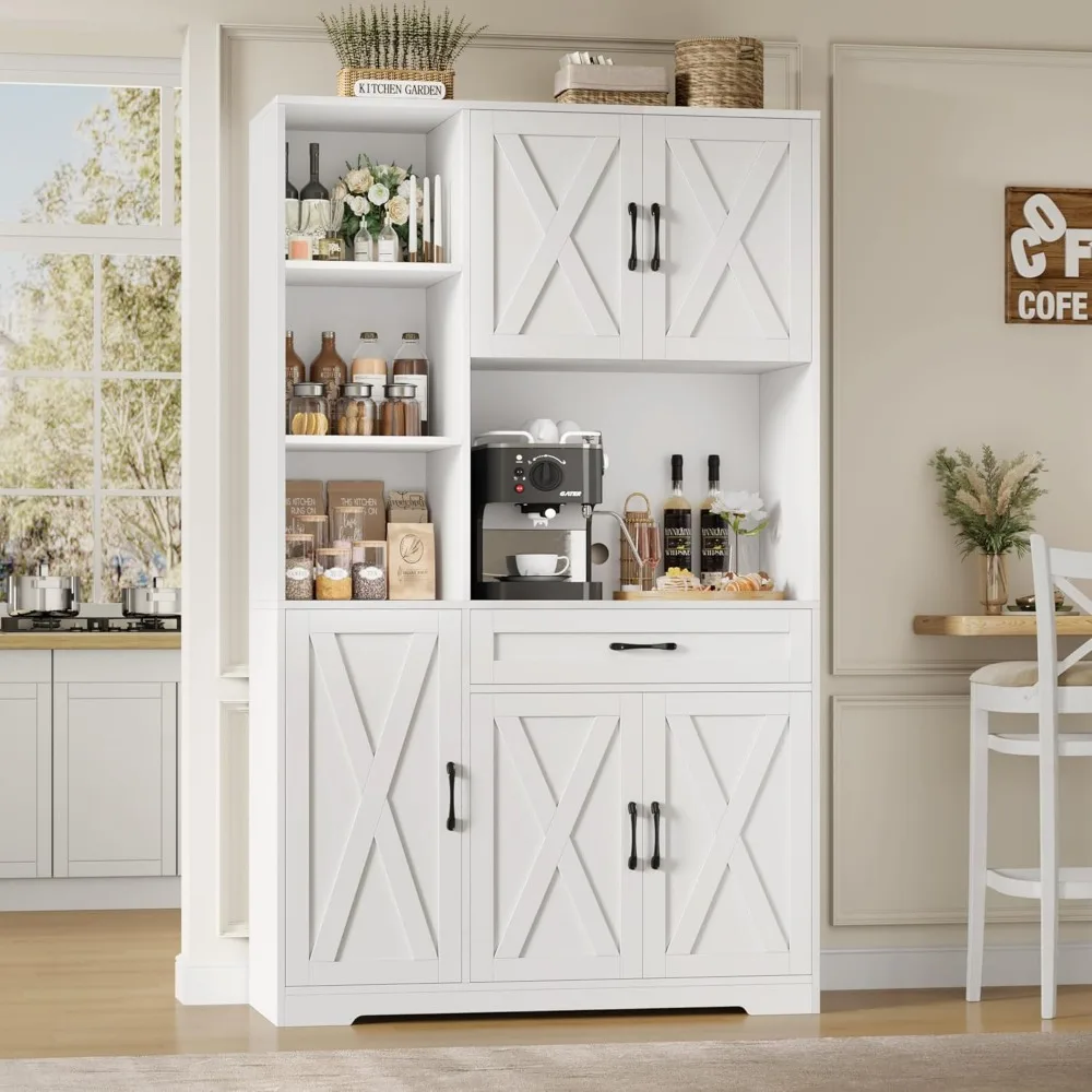 HOSTACK 71 خزانة تخزين مخزن المطبخ الطويلة، خزانة مخزن طعام المزرعة مع حامل الميكروويف، أبواب الحظيرة، قفص المطبخ مع #4