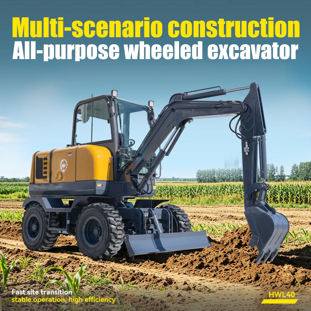 

HWL-40 Small Wheel Excavator 4Ton Mobile Wheeled Digger 36.8Kw Hydraulic Compact Excavator For Road Construction Farm Garden