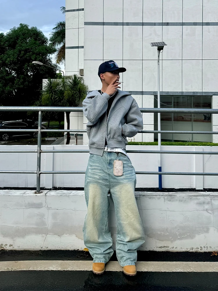 

Джинсы Waed Distred синие прямого кроя, свободные, с деталями, средней посадки, из смесового хлопка и полиэстера, молодежные, модные, повседневные