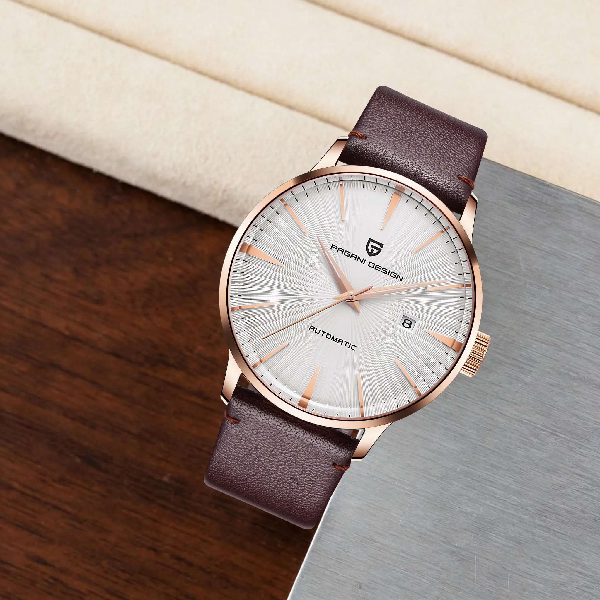 PAGANI DESIGN Minimalist Low-Key Luxury Men Mechanical Watch Elegant Premium Leather Strap Hardlex Calendar 30m Waterproof Watch