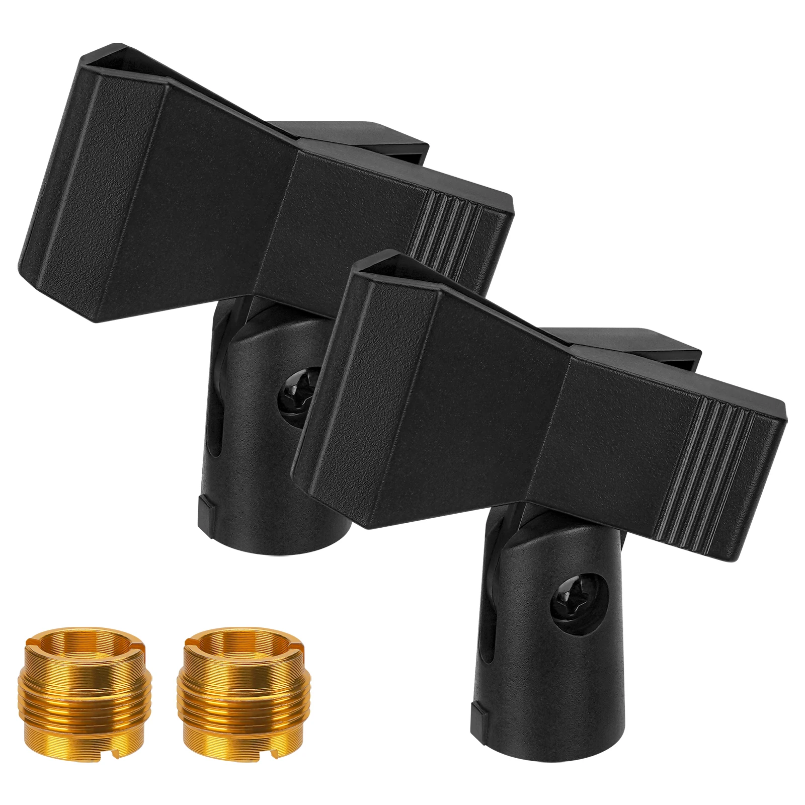 Soporte universal para micrófono Geekria con adaptador de tornillo macho de 5/8" a hembra de 3/8", compatible con Shure SM57, SM58S (negro/paquete de 2)