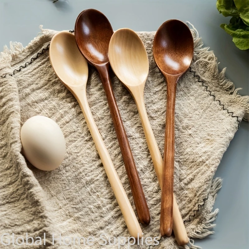 

9inch Wooden Spoon 6PCS Set Japanese-Style Long Handle Mixing Spoon Soup Tableware Cooking Honey Coffee Spoon