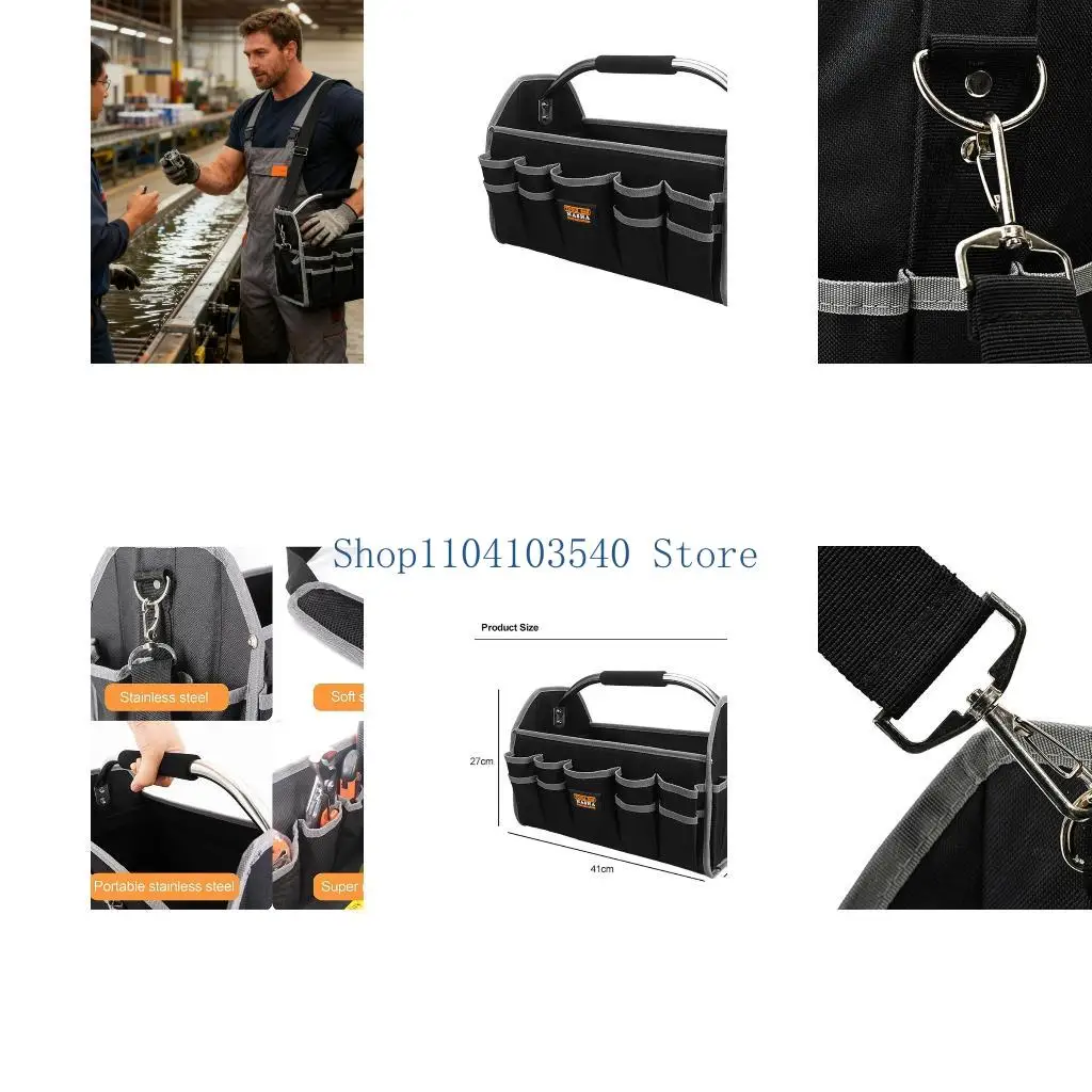 

02DC Heavy Duty Waterproof Tool Bag Spacious Multi Pocket Thickened Fabric Design