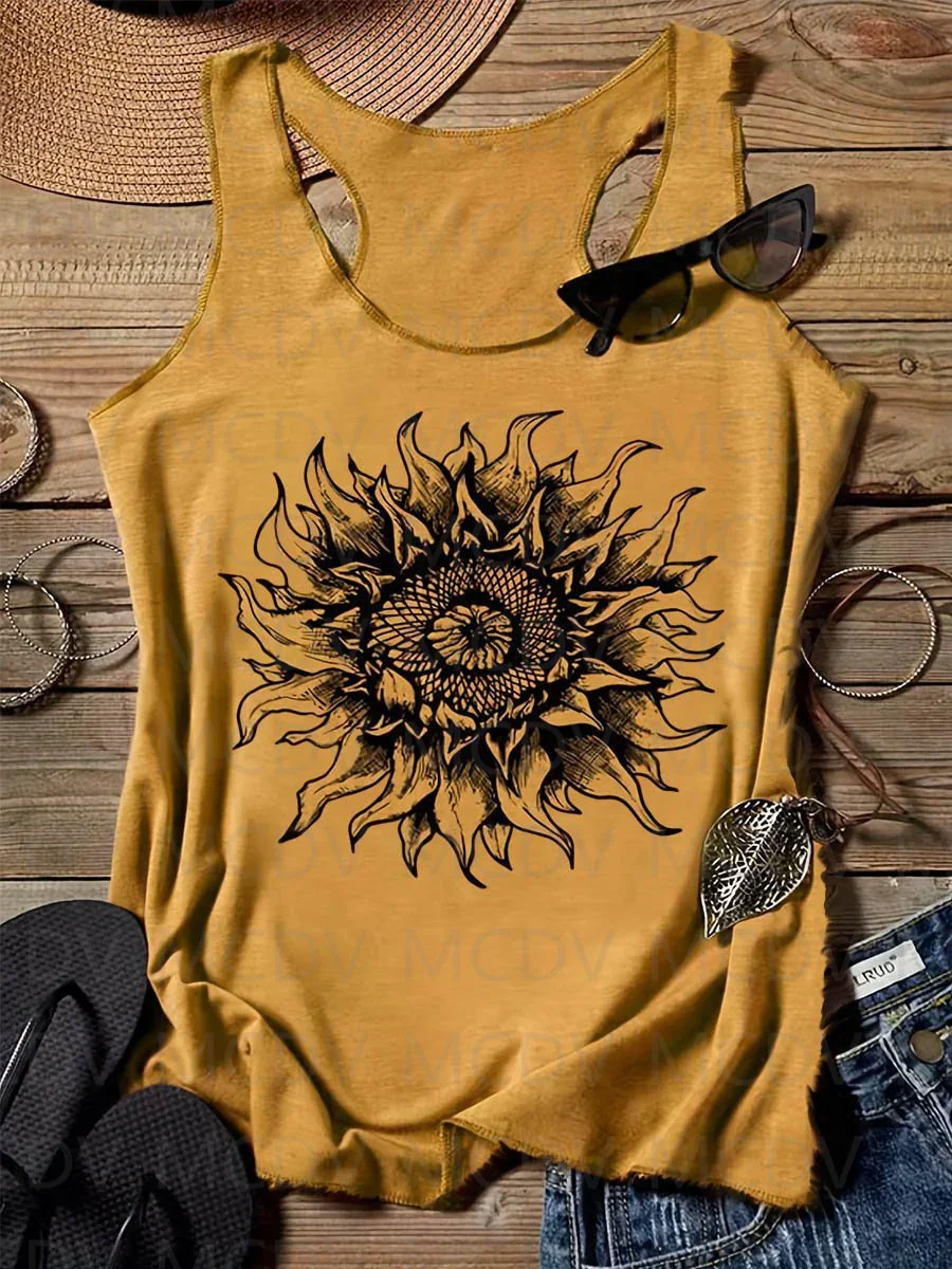 Sunflower Plant Art Design Print Tank Top Summer Sexy Tank Top