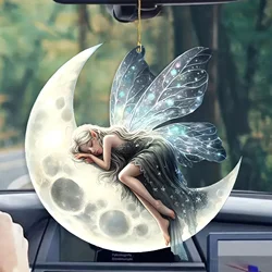 Acrylic Flat Sleeping Moon Elf Ornaments Car Decoration Keychain Pendant Car Decorative Accessories Interior Moulding