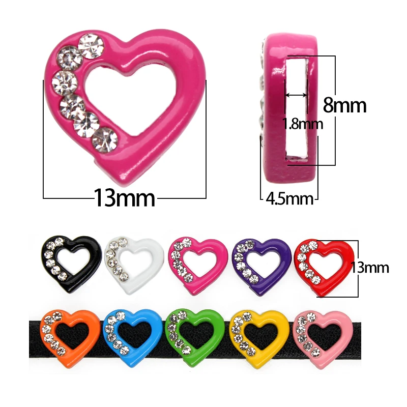 50PC/lot Rhinestones Heart Star Flower Slide Charm 8MM Painting Colorful DIY Charms Fit For 8mm Bracelet Wristband Keychains