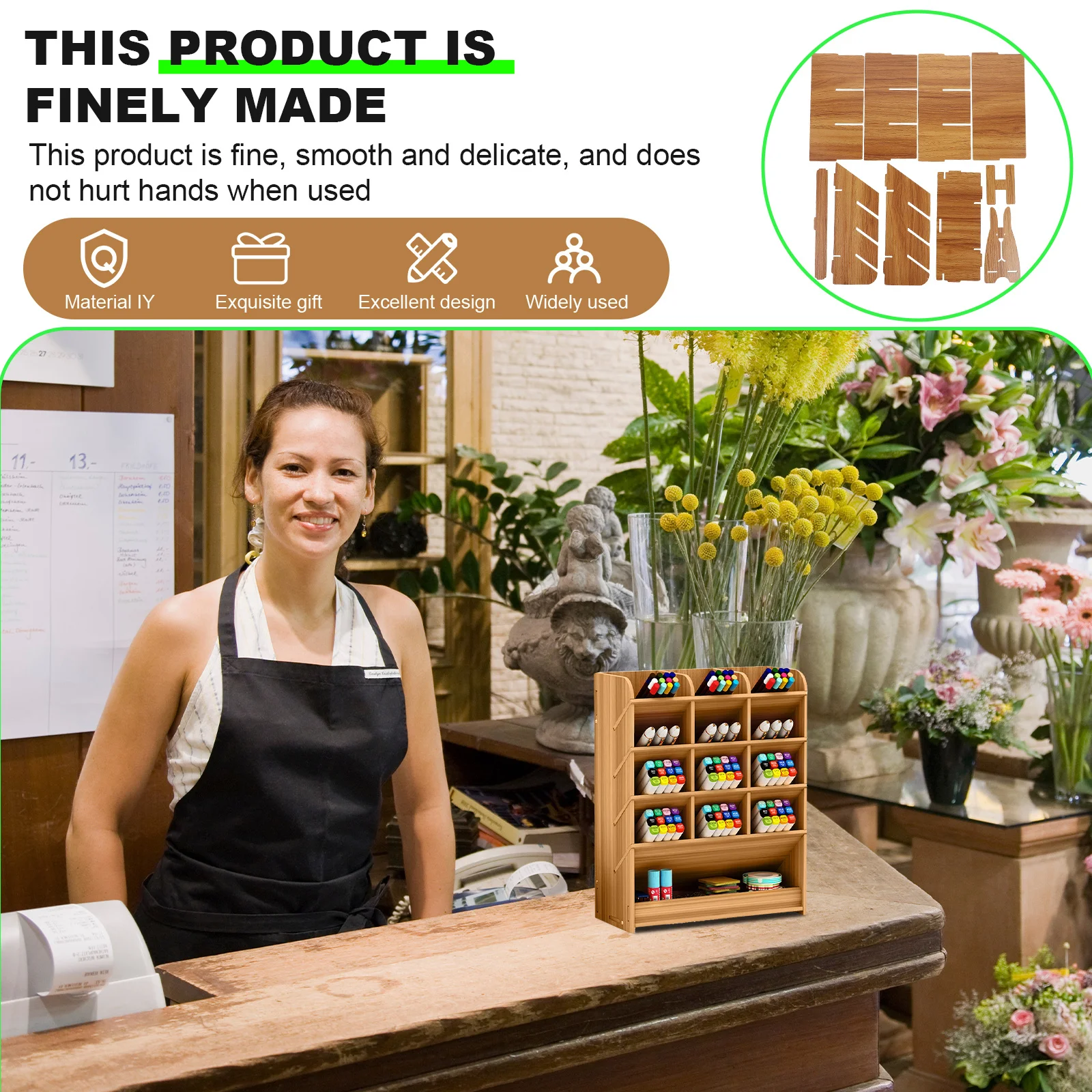 Wooden Pen Box with Multi-Grid Design Creative Stationery Storage Box for Desk Office Use Pencil Organizer Accessory