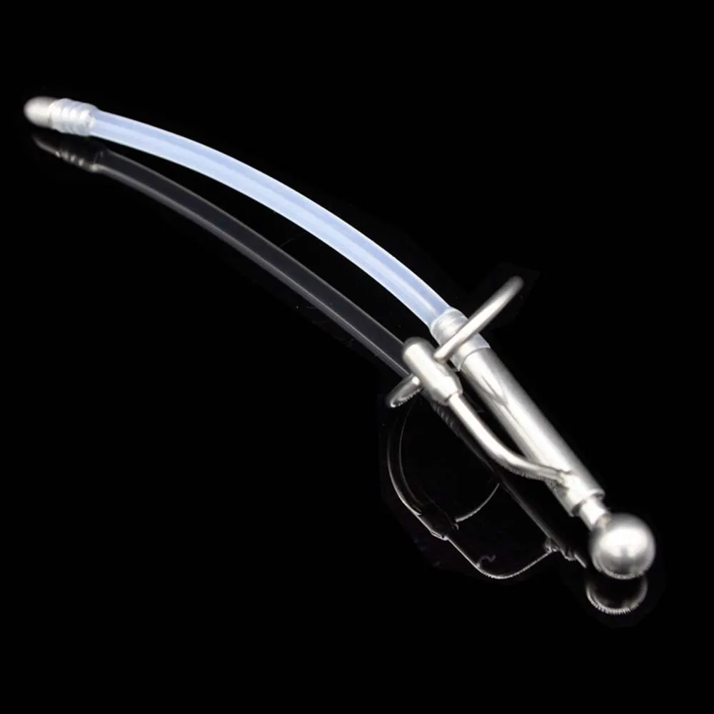 Male Urethral Penis Plug Stainless Steel Silicone Dilator Urethra Sounds Stimulator Thru Hole Stretching Adult Restraint SM Men