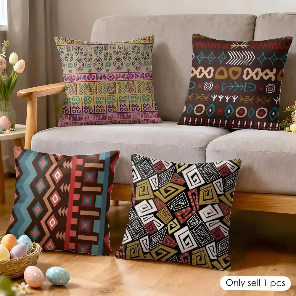 African Tribal Ethnic Pattern Cushion Cover Soft Short Plush Pillow Cover Smooth Cozy Texture Aesthetic Cushion Case Home Decor