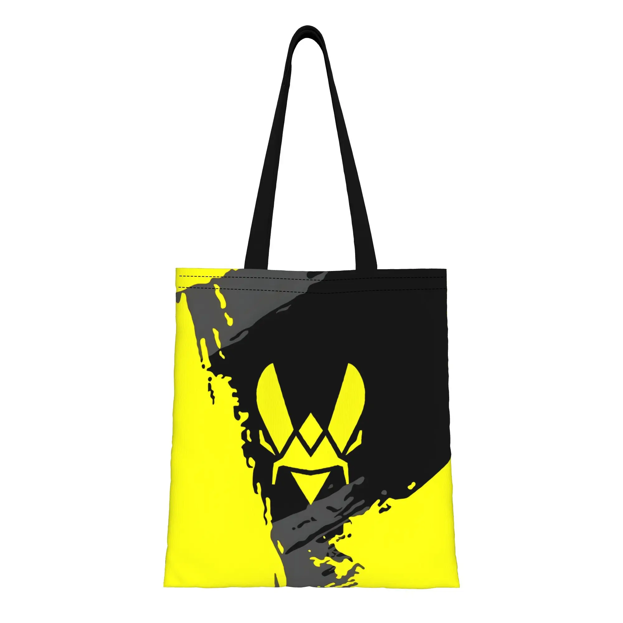 1PC Large Capacity Black Yellow FPS Game Fans VItality Canvas Tote Bag Foldable Chic Pattern No Closed Design