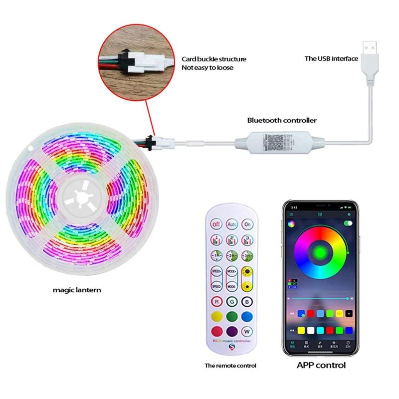 LED-Streifen Lichter mit Fernbedienung in Mikrofon Bluetooth App-Steuerung 5050 RGB LED-Leuchten für Schlafzimmer Party 2 Meter gebaut