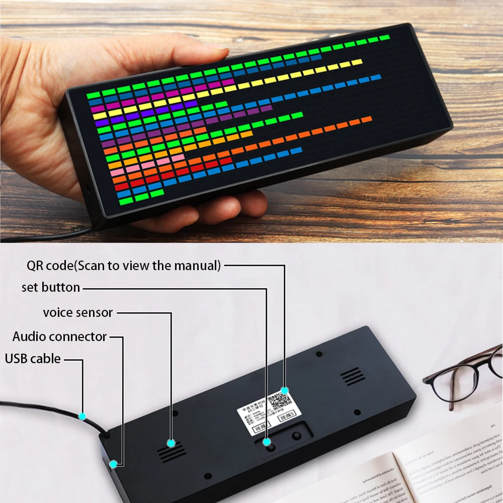 LED music Spectrum rhythm lights voice sensor 1624 RGB atmosphere level indicator with clock display