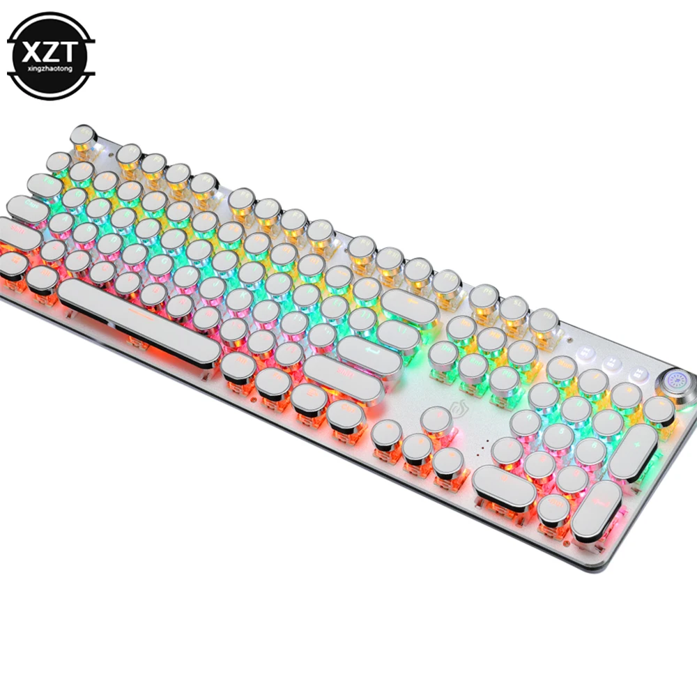 Round Key Game Mechanical Keyboard Retro Punk Knob Electroplating 104 Key Computer Keyboard Backlight USB Wired Laptop Keyboard