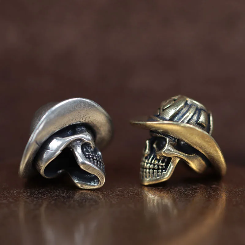 Hatted Skull Head Brass Knife Beads EDC DIY Paracord Woven Bracelets Lanyard Pendants Accessories Outdoor Tool Hangings Charms ﻿