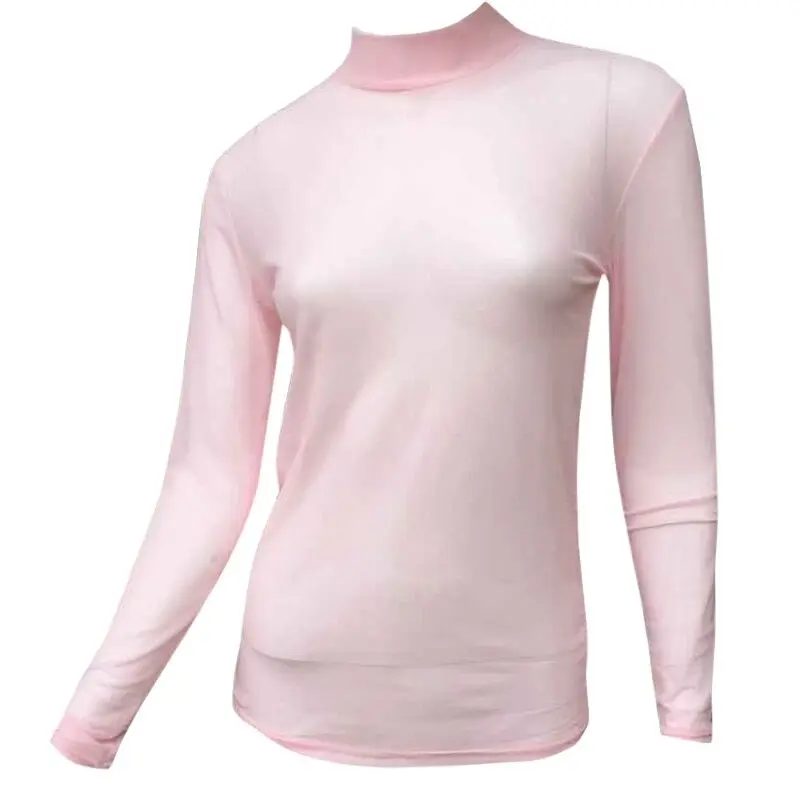 Summer See Through T-Shirts Women Sexy Slim Solid Color Hollow Mesh T-Shirt Long Sleeve Tee Tops Transparent