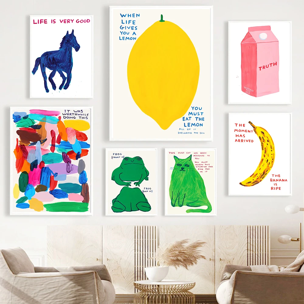 David Shrigley Horse Fish Cat Banana Lemon Wall Art Canvas Painting Nordic Posters And Print Wall Pictures For Living Room Decor