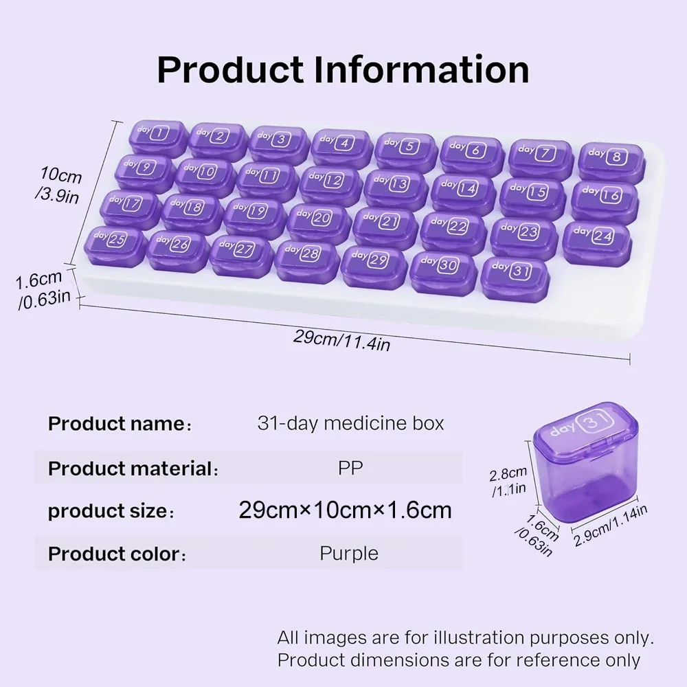 1PCS Monthly Pill Organizer -31 Day Pill Organizer with Large Removable Pods, Portable Pill Case Box and Holder, Great for Trave