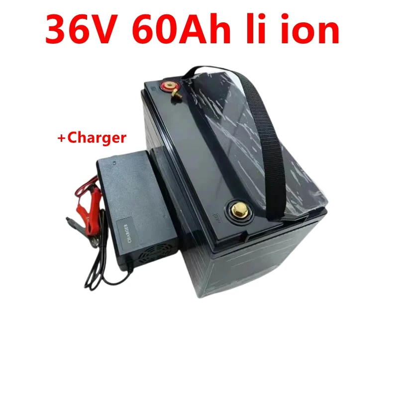 

JJ waterproof 36v 60ah lithium ion battery with BMS li ion for 2500w 1500w Bike scooter boat EV Tricycle inverter +10A charger