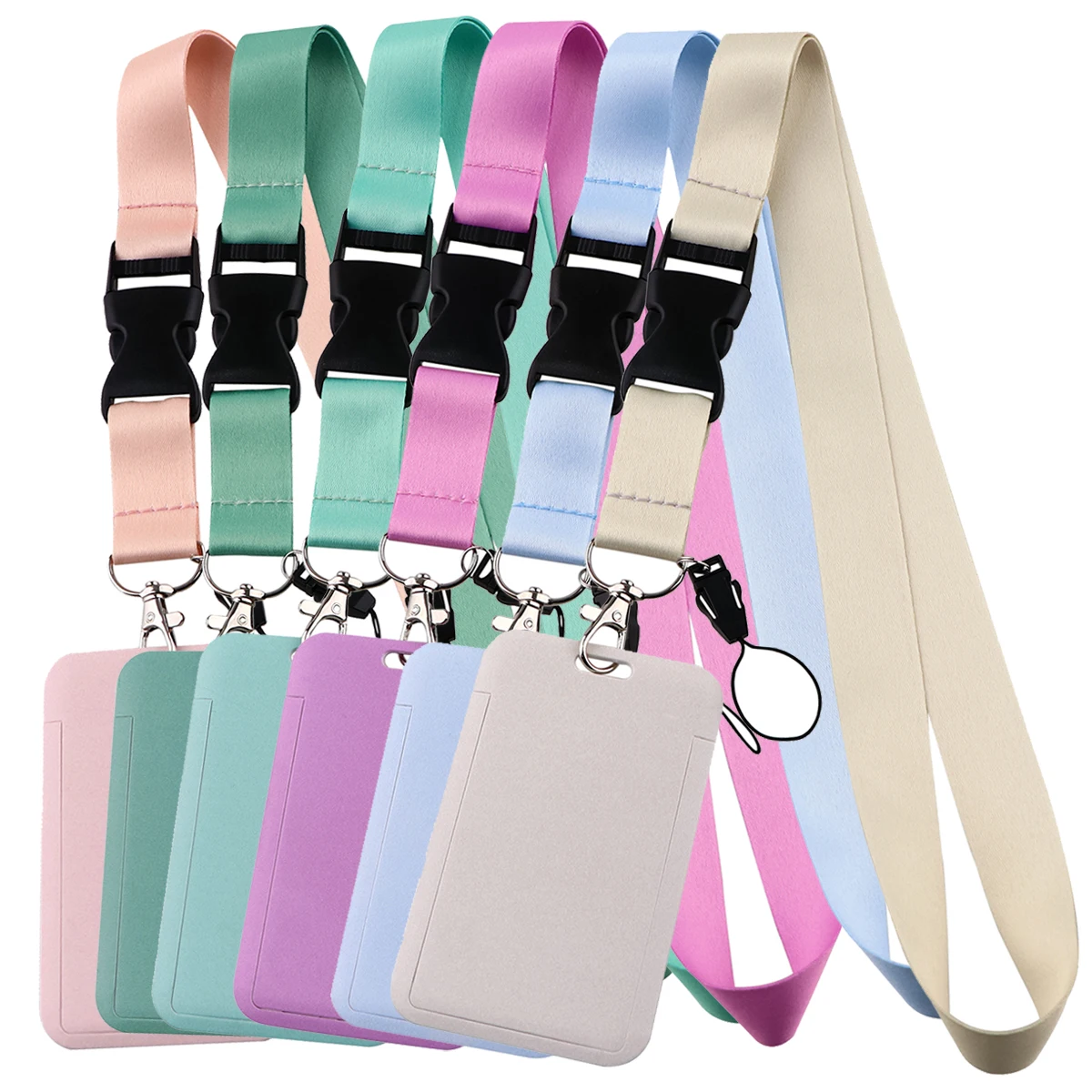 Candy Colors Card Holder Pure Colors Neck Strap Lanyard ID Card Cover Hang Rope Lariat Lanyard for Key Rings Accessories Gifts